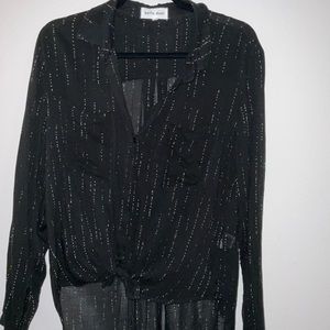 Bella Dahl Hipster Button Down Top in White & Black Print - Size S